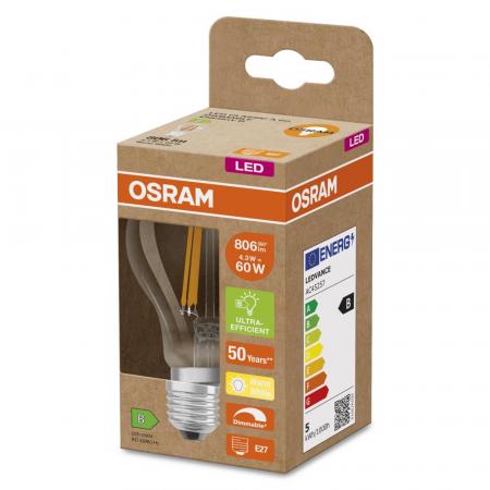 6er Sparset OSRAM E27 SUPERSTAR+ CLASSIC besonders effiziente LED Lampe dimmbar 4,3W wie 60W 2700K warmweißes Licht